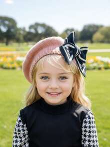 1pc Girls' English Bow Beret Hat, Warm Winter Knitted Beret With Cute English Bow, Suitable For Back To School Season, Autumn/Winter - 1PC - View 10