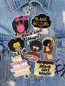 1 Set de 3/8 piezas Parches bordados de la serie de niñas negras lindas, parches de poliéster de moda lindos, apliques para coser o planchar en ropa, accesorios, mochilas, vaqueros, chaquetas, camisetas, sombreros, vestidos, etc.