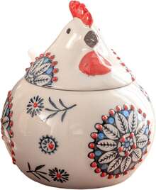 Ceramic Salt Cellar With Lid And Spoon, 13 OZ Large Chicken Salt Jar, Salt Holder For Counter, Coffee, Sugar, Spices And Candies, Salt Containers For Countertop - 藍色 - 查看 1