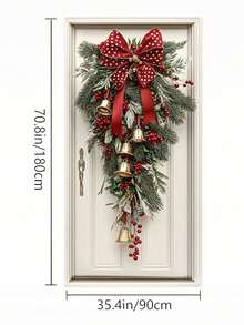 1 faixa de Natal para porta, com sinos dourados e padrão de fita vermelha, faixa de cortina de poliéster para porta, tamanho 183 x 90 cm, adequada para decoração de casa na porta da frente, faixa de festa para decoração de comemoração. Este é um produto de tecido, não uma guirlanda.