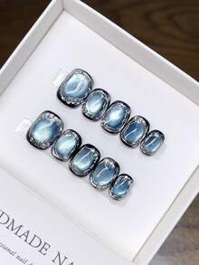 10 Pieces Of Pure Handmade Wearable Nails With Short Square Round Nail Shape,Press On Nail Nail Supplies - Multicolor - View 6