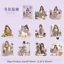 20张可爱卡通女孩休闲生活主题贴纸，物品装饰贴纸，手账素材贴纸，优质防水乙烯基贴纸，适用于剪贴簿、日记本和笔记本电脑 - 耐用且装饰性强的成人剪贴簿用品，透明贴纸书封贴纸，书本贴纸，文具 - 彩色 - 查看 15