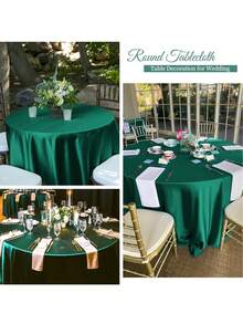 1pc 228cm Olive Green/Burgundy/Gold Round Satin Tablecloth Set, Smooth Fabric Round Table Cover Suitable For Ceremonies, Parties, Weddings, Dining Occasions - Multicolor - View 5