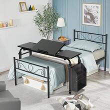 Mesa de sobrecama con ruedas, carro de computadora para portátil de 31.5 pulgadas/47.24 pulgadas, mesa sobre la mesa de cama, altura ajustable y longitud para uso en el hospital y el hogar - Negro 47,24 pulgadas - Ver 8