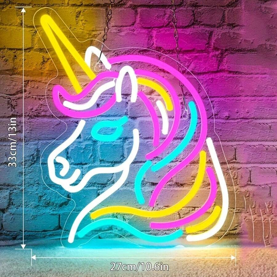 USB-Powered Unicorn Neon Sign - Colorful LED Wall Decor For Girls' Bedroom, Perfect Birthday Or Christmas Gift