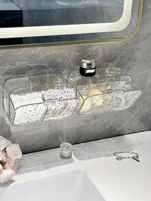 1pc/Bathroom Wall Mounted Storage Rack, Transparent Dustproof, Thickened , Bathroom Shelf, Cosmetic Storage Rack, Bathroom Storage And Organisation Rack, Suitable For Cosmetic Pads, Lipstick, Swabs, Toiletries Storage, Bathroom, Toilet, Mirror Cabinet Storage, Dorm Room