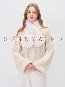 1pc Women's Solid Color Polyester Simple Soft Warm Scarf, For Daily Use - Milky White - View 11