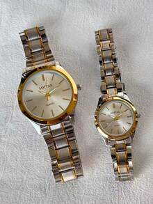 新款情侣手表，一对韩式简约大气商务休闲百搭防水石英钢带男女手表 - 白色 - 查看 3