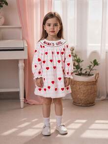 Toddler Girl Valentines Day Smocked Dress Mamas Girl Embroidery Plaid Heart Print Long Sleeve Princess Dress Kids Spring Outfit - 紅色 - 查看 8