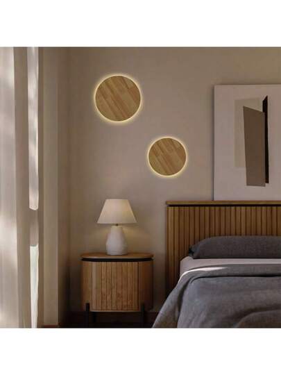 Alpinaluz 12W LED Wand Lamps, Ø20cm, Round Wood, Warm Indirect Verlichting Bedroom Kitchen view 7