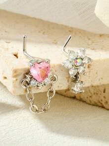 CIZME 1 chiếc khuyên mũi hình chữ L nhiều kiểu dáng khác nhau Khuyên mũi hình chữ L bằng thép không gỉ xinh xắn Trang sức xỏ khuyên mũi hình chữ CZ hình hoa cánh trái tim mặt trăng ngôi sao khuyên mũi hình bướm cho nam nữ Quà tặng hàng ngày - Bạc - Xem 3