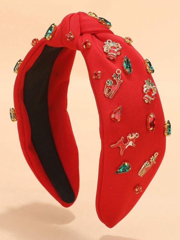 1pc Women's Christmas Headband With Bells, Reindeer, Rhinestone Crystal Christmas Headpiece, Holiday Decoration