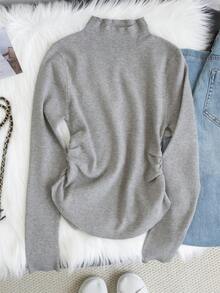 Damen Slim Fit Pullover mit Stehkragen, gefaltete Taille, leicht, vielseitig für Herbst & Winter, einfach Lässig, für den täglichen Gebrauch, Pendeln, Zuhause und andere Anlässe zum Tragen, Langarm Oberteile - Hellgrau - Übersicht 5