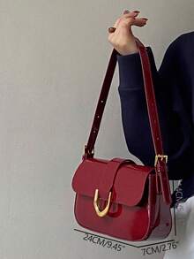 Burgundy Vintage Red Vixen Leather Square Handbag, Versatile Shoulder/Underarm Bag With Horseshoe Clasp, Elegant Red Patent Leather Handbag | Gold U-Shaped Buckle Baguette Bag | Minimalist Shoulder Bag For Women | 2026 Fashioning Office & Daily Use Purse | Ideal For Commute, Shopping & Evening Outings,Detachable Dual Straps, Suitable For Girls, Ladies, Students, Career Starters, Office Workers, Commuting, School Outfits - Burgundy Red, Fashionable Burgundy Bag, Retro Inspired Bag For Women - Màu Đỏ Sâu - Xem 7