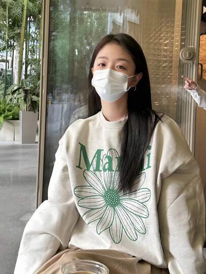 Y2k, 320g Casual Lazy Style Women's Fall/Winter Fashion Loose Round Neck Long Sleeve Sweatshirt, Cartoon Print, Soft Fabric, Unisex One-Piece Dress, Fun Pullover Top