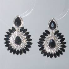 1 Pair Of Creative Exaggerated Colored Glass Rhinestone Earrings For Women French Luxury Temperament Devil's Eye Super Flashy Diamond High Quality Women's Earrings Suitable For Ladies Wedding Banquet Party Exquisite Accessories - 黑色 - 查看 11