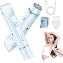 Depiladora Electrica Mujer,Portátil Sin Dolor 2 En 1 dual head shaver mujer, Rasuradora Mujer,USB Recargable,Afeitadora electrica para mujer sin dolor, cejas, axilas y recortadora electrica bikini. (Rosa) - azul - Ver 12