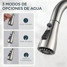 Saetow Grifos para fregaderos de cocina, grifos de cocina en níquel cepillado/negro mate con rociador extraíble, grifos monomando de acero inoxidable de arco alto con tapa para fregaderos de 1 o 3 orificios, grifos para fregaderos de cocina para casas de campo, caravanas, lavanderías y mostradores de bar - Níquel Cepillado - Ver 4