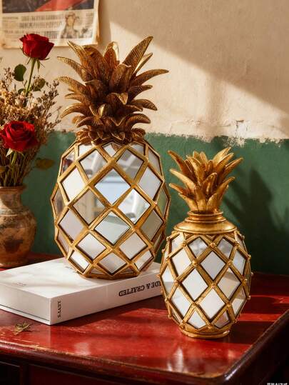 1pc Mirrored Pineapple Decor Ornament, Resin Material Home Desk Decoration, Suitable For Display In Storefront, Office, Study, Bedroom, Living Room, Decorative Gift