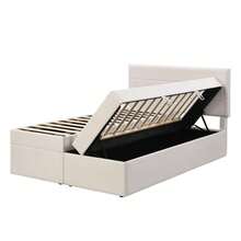 =(WX000503AAA) Cama estofada, 200x140cm, cama de casal com estrado de ripas de metal, amplo espaço de arrumação, pode ser aberta de ambos os lados, bege