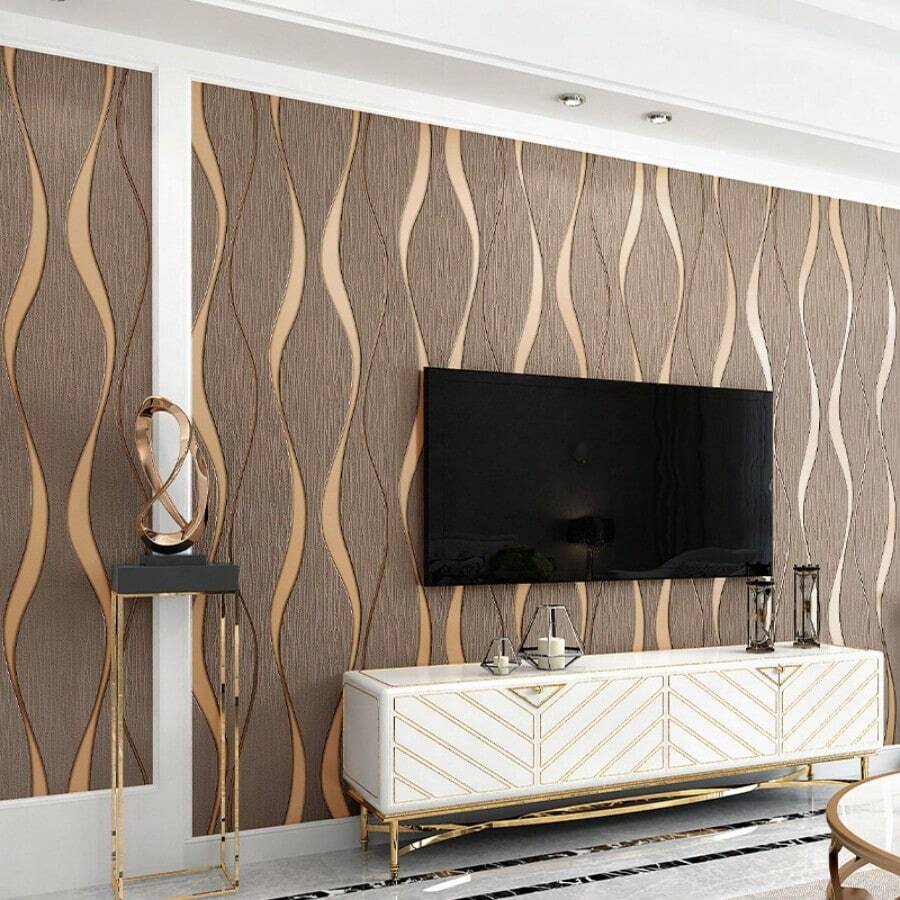 1 Roll Modern 3D Wavy Striped Wallpaper - Non-Adhesive Removable Textured Peel And Stick Wallpaper, Suitable For Living Room, Bedroom, Dining Room, Hotel, Shop - Neutral Brown Design, High-Quality Durable Material, Bedroom Wallpaper | Modern Style | Textured Wallpaper, Wall Covering - Brown - View 1