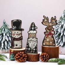 3 Pcs Christmas Tiered Tray Decor Set Wooden Santa Reindeer Snowman Signs Tabletop Ornaments For Home Holiday Party