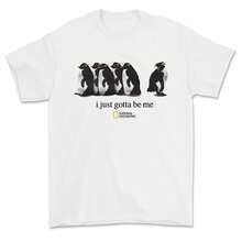 [100% Cotton] I Just Gotta Be Me National Geographic Penguin Print Shirt, Retro Streetwear Tropical, Casual Round Neck Short Sleeve Pullover Tops For - 白色 - 查看 1
