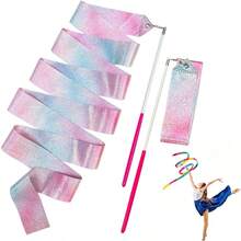 10PCS Gymnastic Ribbon, Sparkling Dance Ribbon With Twirling Baton Gradient Rainbow Dance Ribbons - Perfect For Gymnastics, Birthday Parties & Wedding Decorations