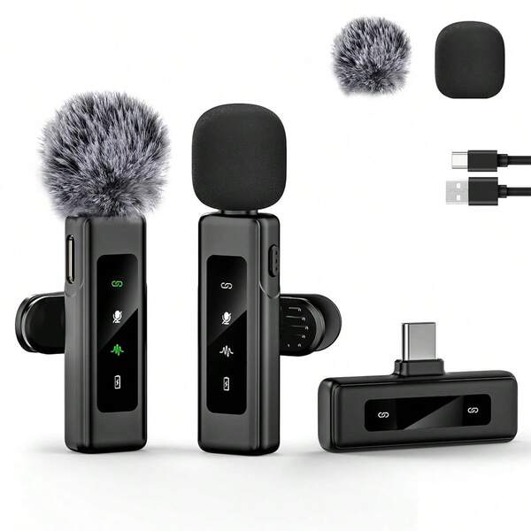 Wireless Lavalier Microphone For Phone IPad TypeC Lapel Mics Plug-Play 2.4G Ultra-Low Delay Built-In Noise Reduction Chip Working Time For Video Recording Interview Podcast Vlog