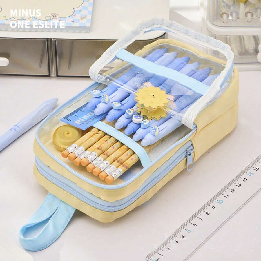 1pc Corduroy Pencil Case,Large Capacity Soft Zippered Pencil Pouch Makeup Bag, School Office Acsesories Desktop Stationery Storage Bag, School Supplies Pencil Case Creative Gift For Thanksgiving, Christmas, Birthday Halloween Decoration Back To School - Multicolor - View 1