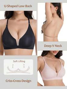 5 piezas Sujetador sin costuras y sin espalda para mujer, ropa interior sin tirantes para verano, sujetador sexy para novia. Incluye tres tipos de tirantes, sin costuras y transpirable, con tirantes ajustables, sujetador delgado, cómodo y transpirable, adecuado para bodas, vestidos de gala, faldas camiseta, etc. - Multicolor - Ver 4