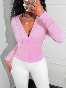 LovelyWholesale Felpa con cappuccio casual da donna con coulisse, maniche lunghe, tasche e zip, colore tinta unita, in morbido pile, elegante, per l'inverno