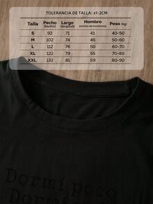 Playeras graciosas con pollito amarillo y frases humorísticas, Playeras Con Frases Para Mujer, playeras chidas, casual, Playeras mujer de pollito amarillo con texto "Dormí poco Dormí mal Estoy estresado Hoy elegiré la violencia", Camisetas graciosas mujer,Camiseta impresa de manga corta cuello redondo casual ropa de mujer grande,playeras oversize,ropa de calle de gran tamaño,Estampado de Letras - Negro - Ver 3
