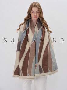 1pc Women's Geometric Pattern Polyester Fashion Scarf, Suitable For Everyday Use In Autumn/Winter - Light Blue - View 3