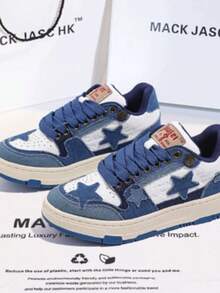 Women's Casual Sports Shoes, Round Toe, Non-Slip, Casual And Comfortable, Star Pattern Design, Simple Style, Gorgeous And Comfortable, Suitable For Outdoor Travel And Daily Commuting. - 藍色 - 查看 4