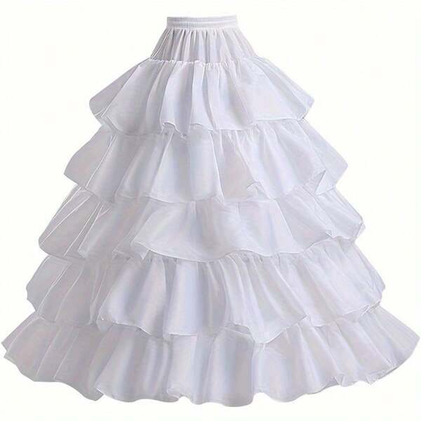 Hochzeits-Petticoat Unterrock mit 4 Reifen & 5 Lagen Rüschen Tüll, flauschiger Bubble-Rock für voluminöse Ballkleider