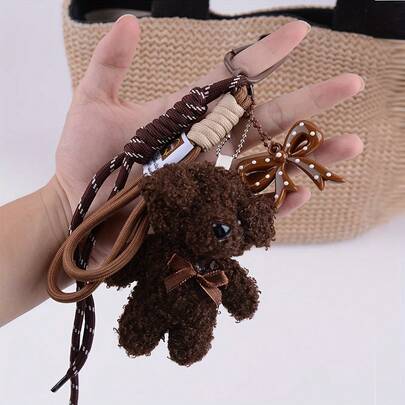 1pc Handmade Woven Rope & Bear Keychain - Brown Bear Keyring Stylish Animal Pendant Lanyard For Adult Bags, Men Women'S Handbags, Backpacks & Keys - Decorative Bear Bag Purse Charm Key Chain Accessory,Bear Bag Hanging Ornament Bag Accessories Bear Charms Key Fob Trinket, Couple & Birthday, Valentine's Day Gift For Men Women Adults