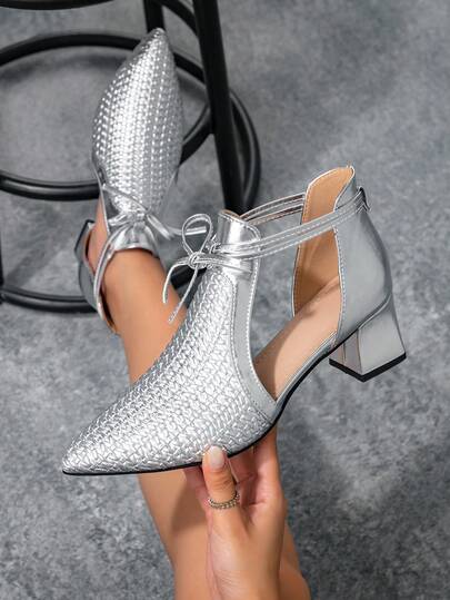 Stivaletti e stivali alla caviglia da donna, sandali con tacco alto spesso e punta affusolata, intrecciati e traforati, con lacci anteriori e posteriori a fiocco, comodi per l'uso esterno, adatti per festa, ufficio e abbigliamento casual