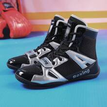 Men's Wrestling Shoes, High-Top Combat Boxing Shoes, Training Shoes, Kickboxing Boots, Fitness Martial Arts Shoes, High-Quality Men's Professional Sports Shoes, Comfortable Anti-Slip Durable Breathable Ankle Support Shoes With Textured Soles