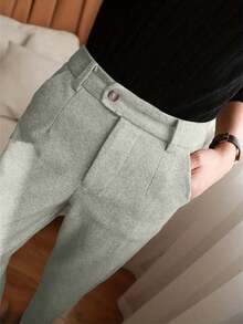 French Design Niche Straight-Leg Suit Pants, High-Waisted, Elegant, Autumn/Winter - Green - View 2