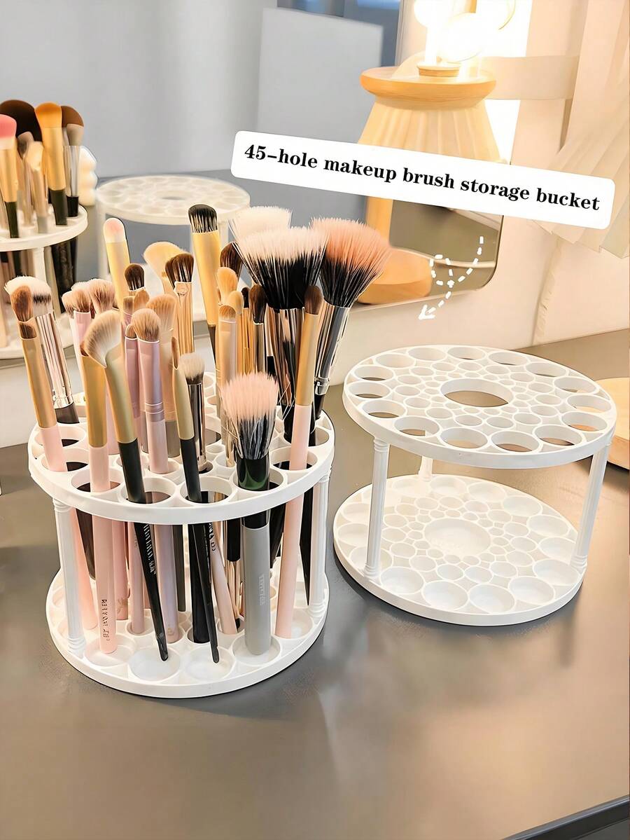 1 caixa de armazenamento com suporte para caneta de 45 furos, caixa de armazenamento de mesa, pode armazenar pincéis, pincéis de maquiagem, lápis de cor, marcadores (branco) rack de armazenamento - Branco - Ver 1