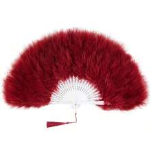 BABEYOND Marabou Feather Fan 20s Vintage Folding Fan Flapper Hand Fan For Costume Dancing Show Tea Party Wedding Decoration (Wine Red) - 酒紅色 - 查看 7