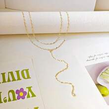Luxval Lariat Gold Necklace For Women, Dainty Long Necklace 14k Gold Plated/Silver Y-Shaped Pendant Necklaces  Beaded Chain Drop Necklaces Jewelry For Women Gifts{"Color_name":"Gold-Wavecz"} - Gold-wavecz - 查看 7