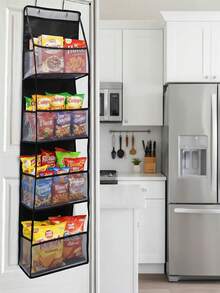 1 件门上零食收纳整理器、化妆品壁挂收纳整理器、大容量网状支架，带透明口袋悬挂式储物袋，适用于厨房育儿室浴室壁橱、卧室、宿舍、婴儿尿布、儿童玩具。 - 黑色 - 查看 2