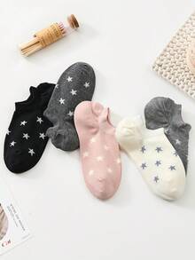 3/5 paires de chaussettes montantes femme motif étoile mignon couleur unie, convient pour le port quotidien, toutes saisons, livraison aléatoire