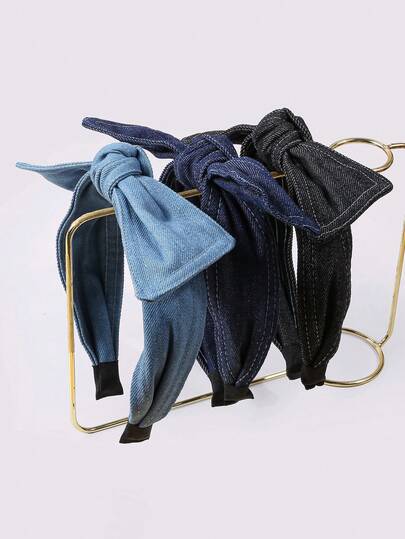 1 Piece Girl Denim Bow Knot Headbands - Vintage Jean Fabric Hair Hoops, Fashion Wide Hair Accessories For Daily Wear & Parties
