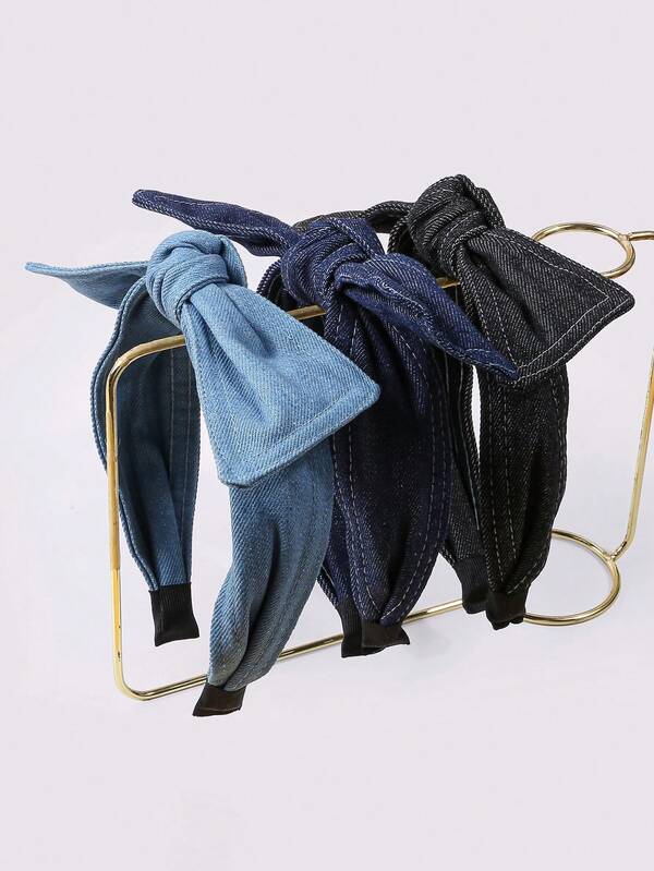 قطعة واحدة شريط شعر فتاة بعقدة جينز - أطواق شعر من قماش الجينز الفينتاج، إكسسوارات شعر عريضة عصرية للارتداء اليومي والحفلات