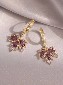 1 Đôi bông tai hình lá phong đính đá Cubic Zirconia khảm đồng, thích hợp đeo hàng ngày - Nhiều màu - Xem 5