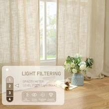 95 Inch Natural Linen Semi Sheer Light Filtering Curtains With Back Tab And Rod Pocket For Living Room, Bedroom, French Door, Set Of 2, 52 X 95 Inch - Taupe - 查看 3