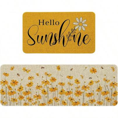 Farmhouse Kitchen Rugs Sets Of 2 Non Slip Washable, Rustic Brown Highland Cow Kitchen Mats For Floor 2 Piece Home Decor